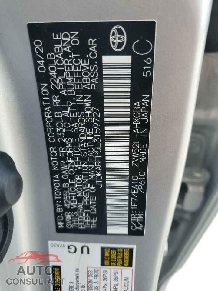 TOYOTA PRIUS 2020 - JTDKARFP5L3159727