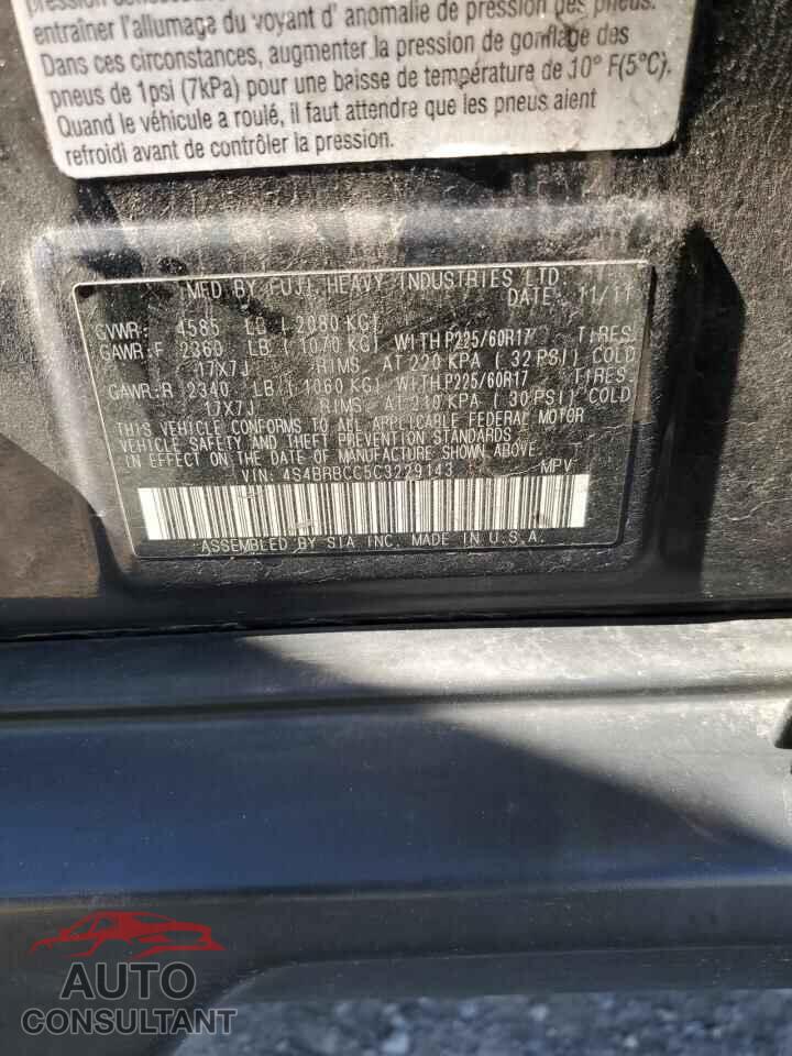 SUBARU OUTBACK 2012 - 4S4BRBCC5C3229143