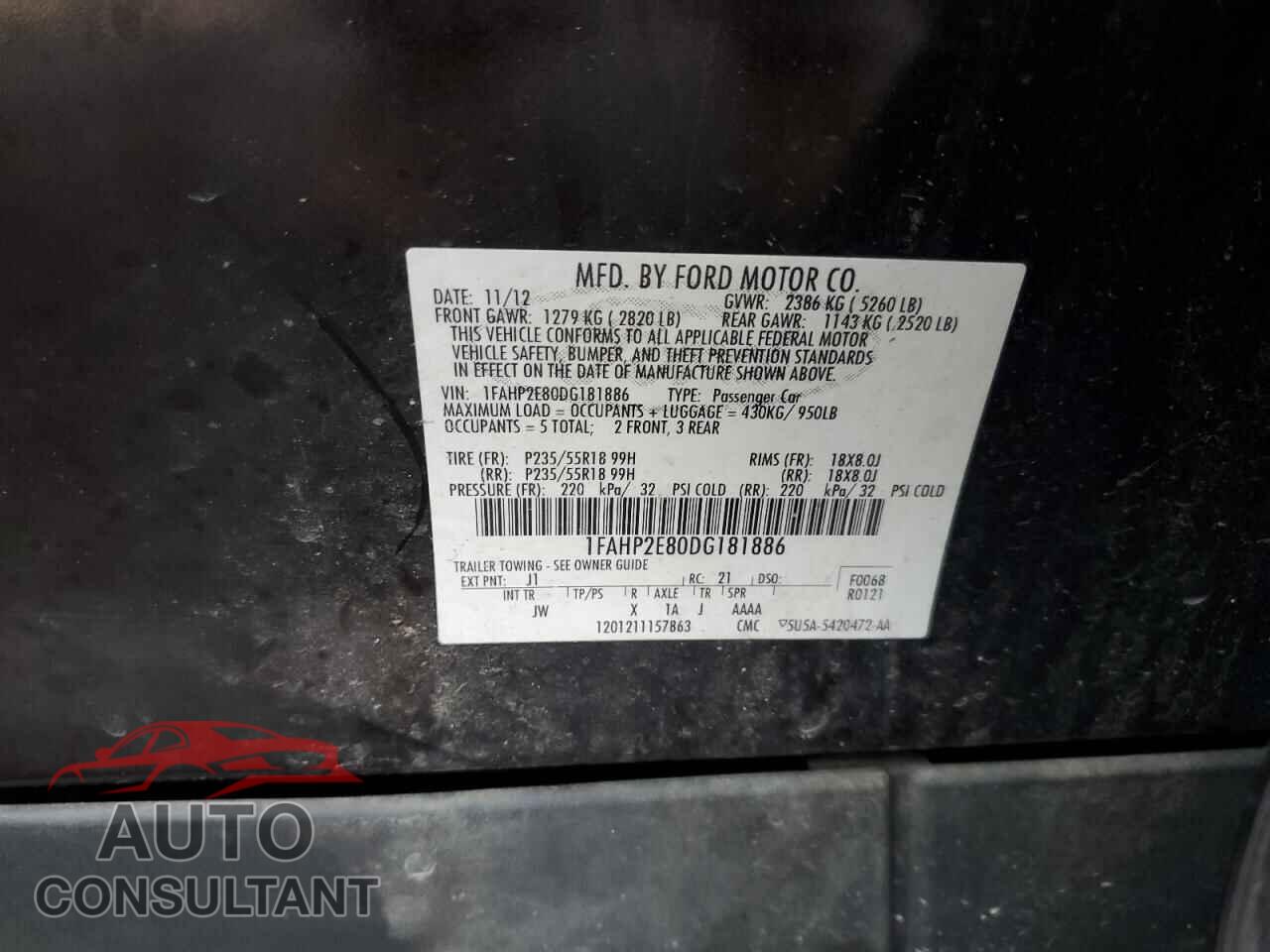 FORD TAURUS 2013 - 1FAHP2E80DG181886