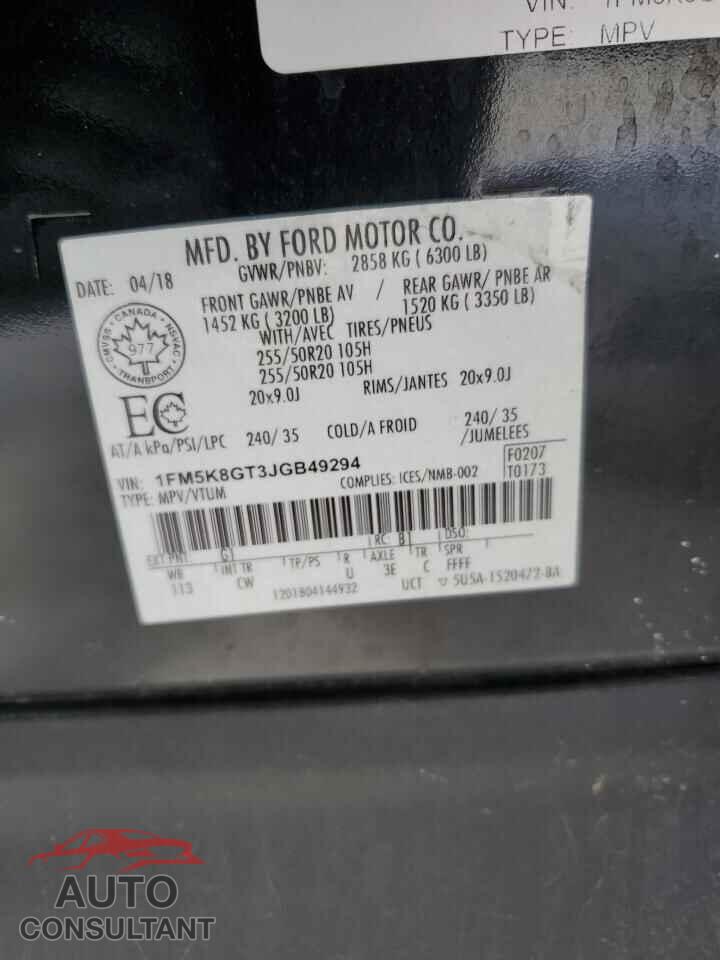 FORD EXPLORER 2018 - 1FM5K8GT3JGB49294