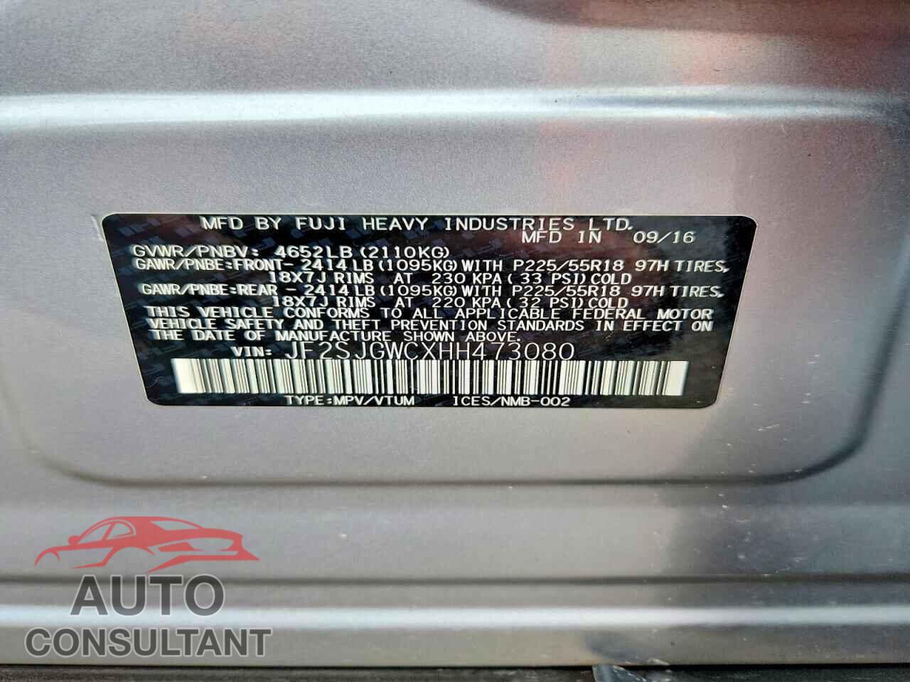 SUBARU FORESTER 2017 - JF2SJGWCXHH473080