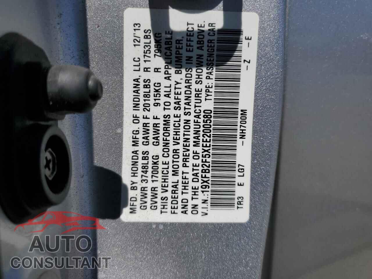 HONDA CIVIC 2014 - 19XFB2F5XEE200580