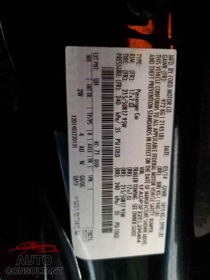 FORD FOCUS 2014 - 1FADP3F22EL296464