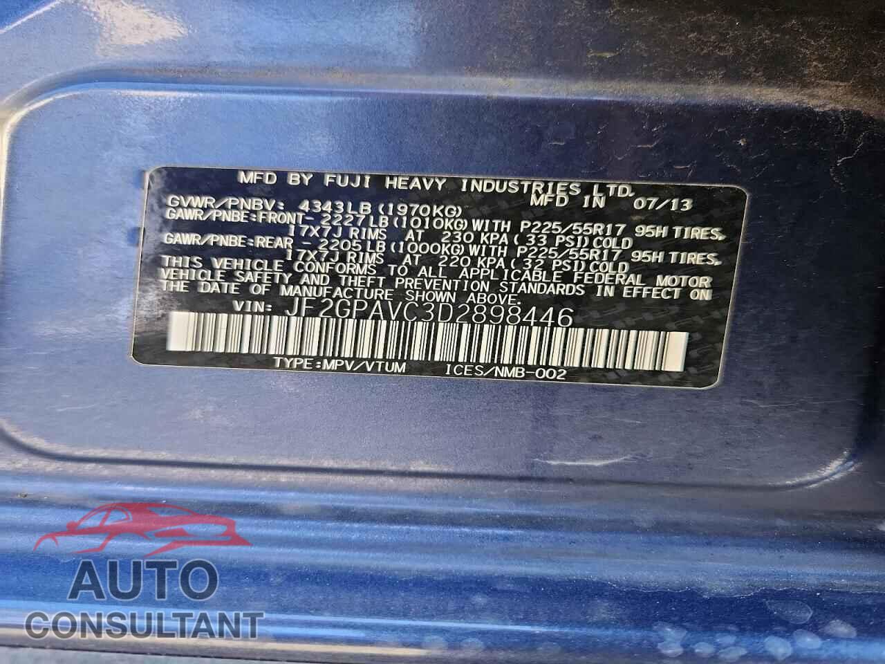 SUBARU XV 2013 - JF2GPAVC3D2898446