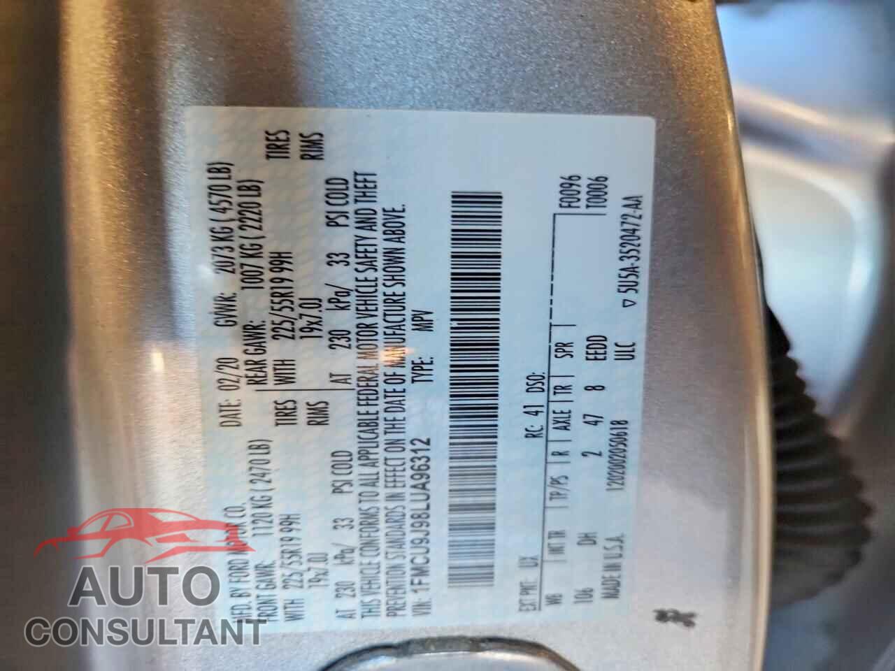 FORD ESCAPE 2020 - 1FMCU9J98LUA96312