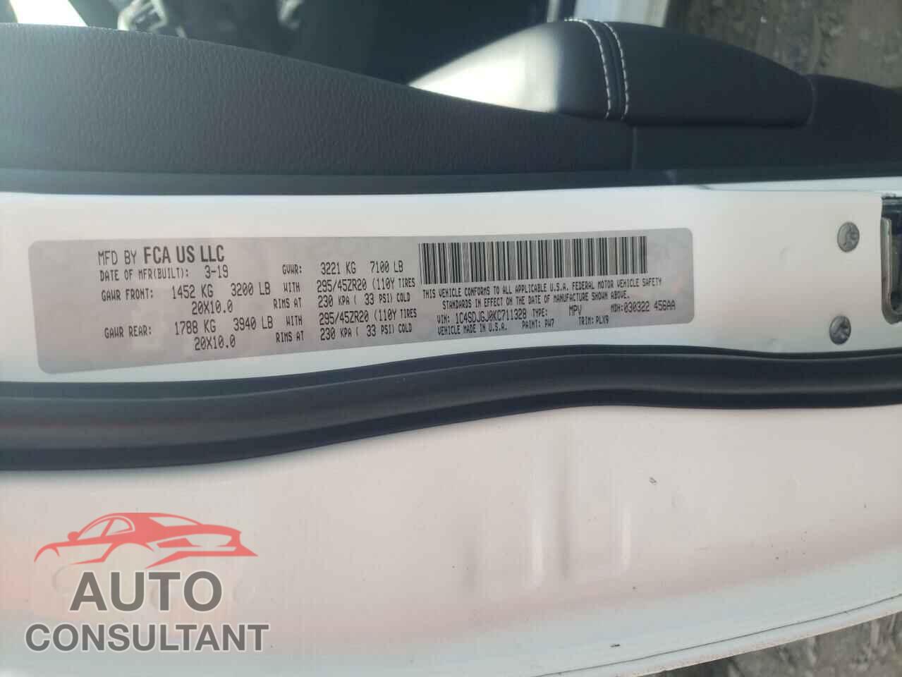 DODGE DURANGO 2019 - 1C4SDJGJ0KC711328
