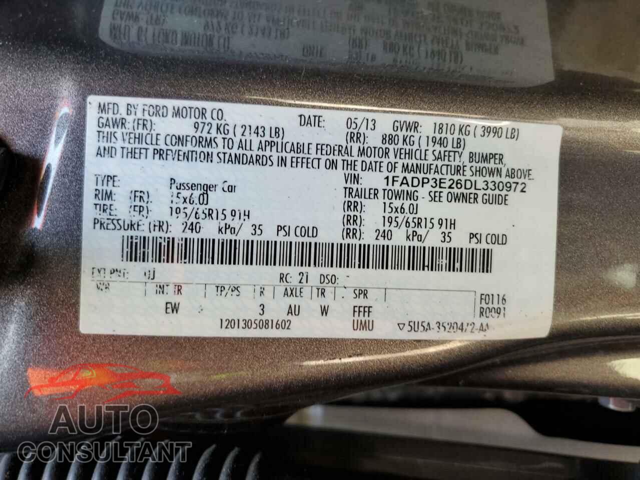 FORD FOCUS 2013 - 1FADP3E26DL330972