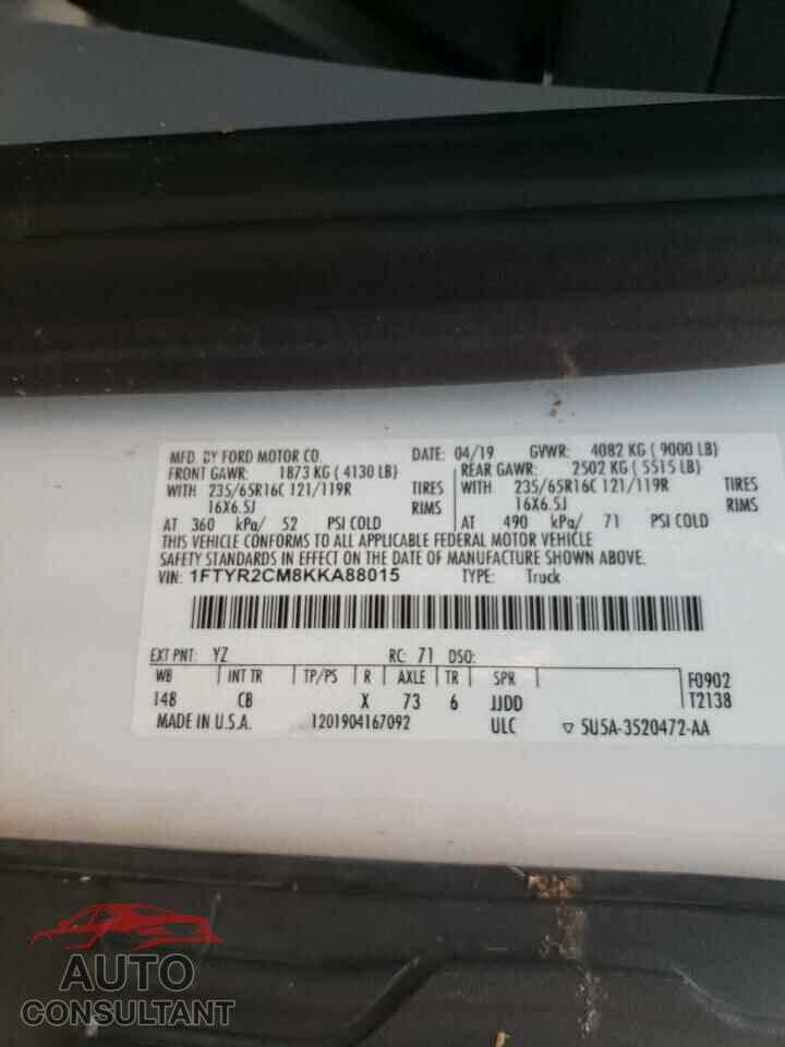 FORD TRANSIT CO 2019 - 1FTYR2CM8KKA88015