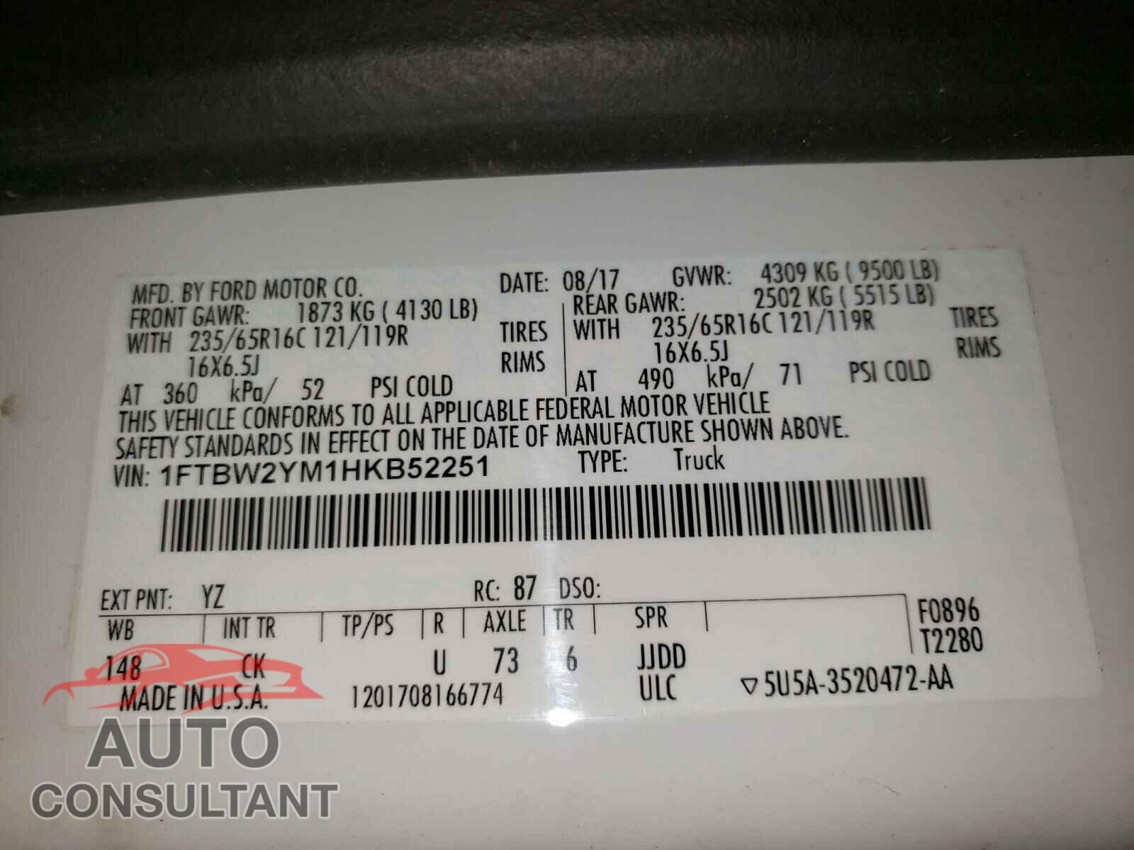 FORD TRANSIT CO 2017 - 1FTBW2YM1HKB52251