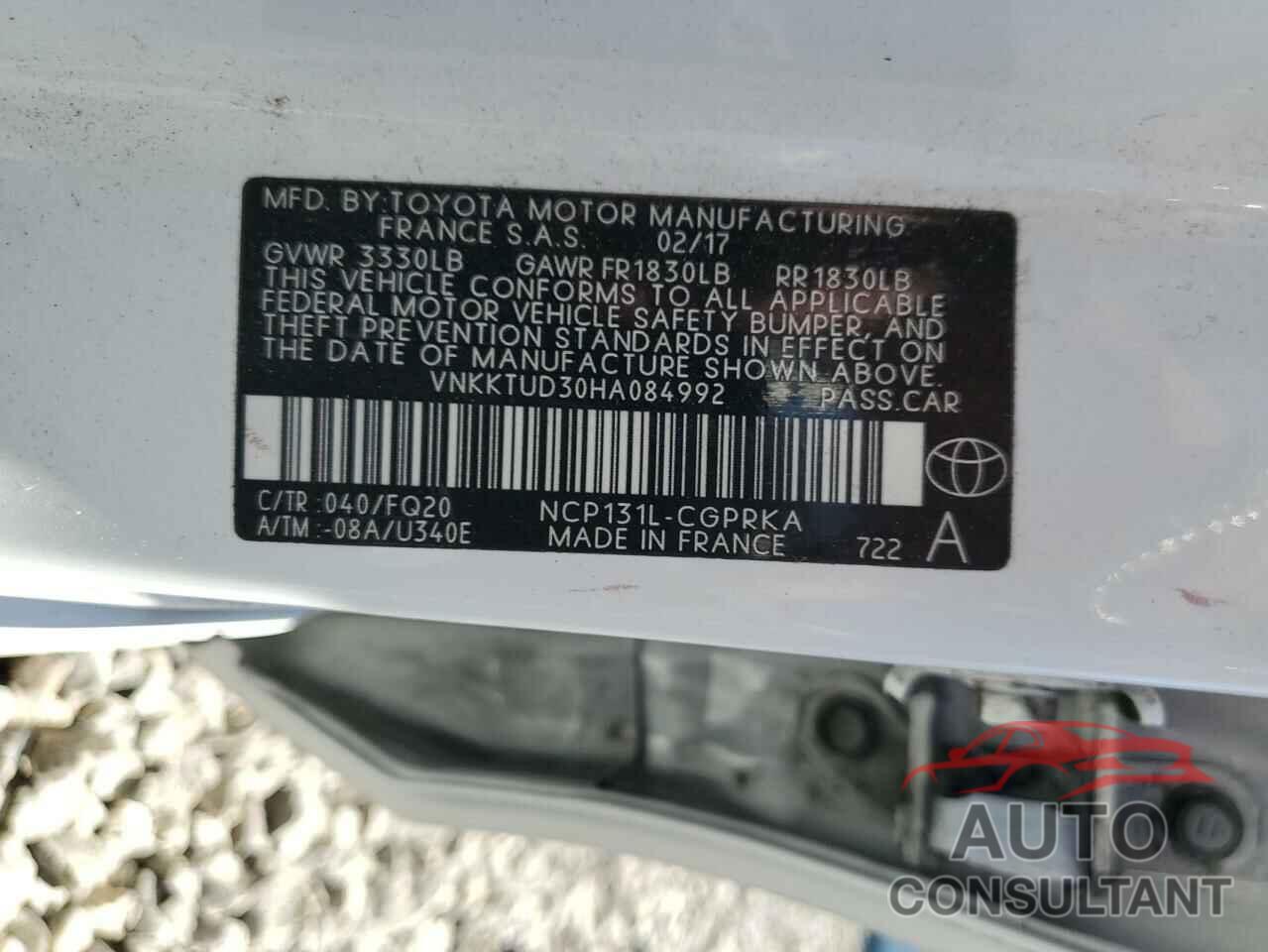 TOYOTA YARIS 2017 - VNKKTUD30HA084992