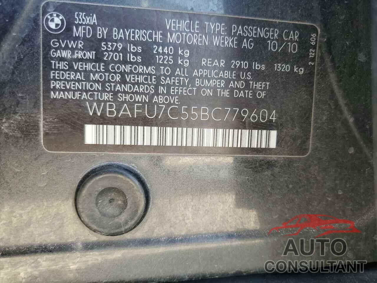 BMW 5 SERIES 2011 - WBAFU7C55BC779604