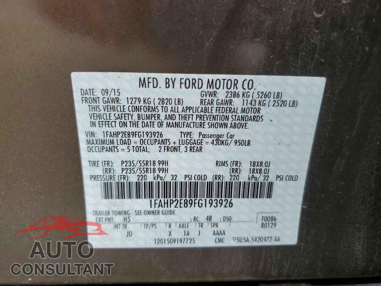FORD TAURUS 2015 - 1FAHP2E89FG193926