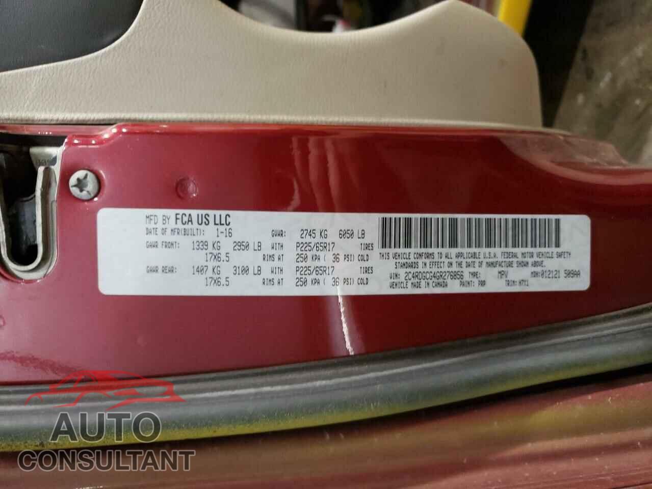 DODGE CARAVAN 2016 - 2C4RDGCG4GR276856