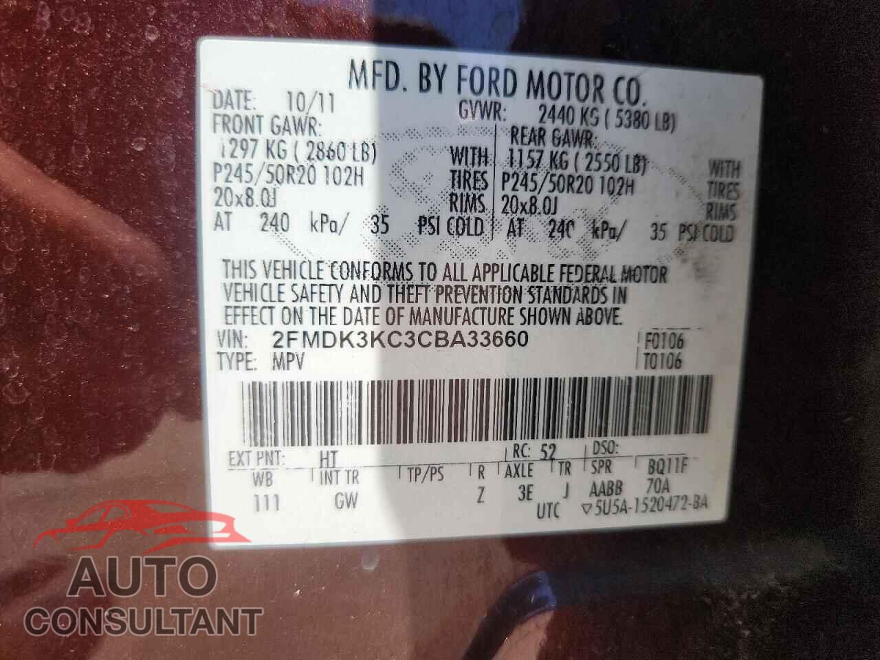 FORD EDGE 2012 - 2FMDK3KC3CBA33660