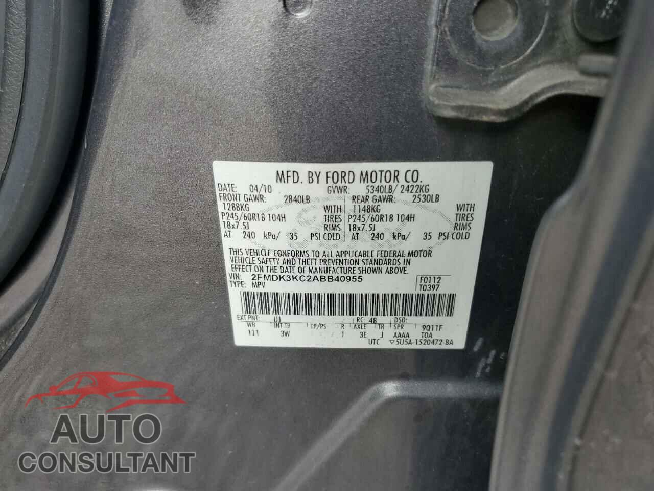 FORD EDGE 2010 - 2FMDK3KC2ABB40955