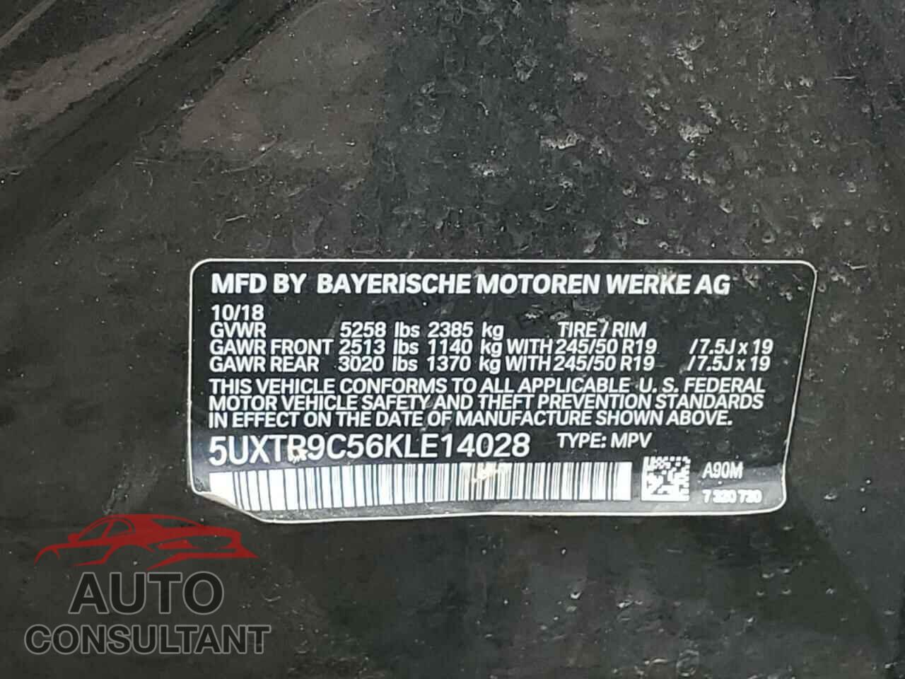 BMW X3 2019 - 5UXTR9C56KLE14028