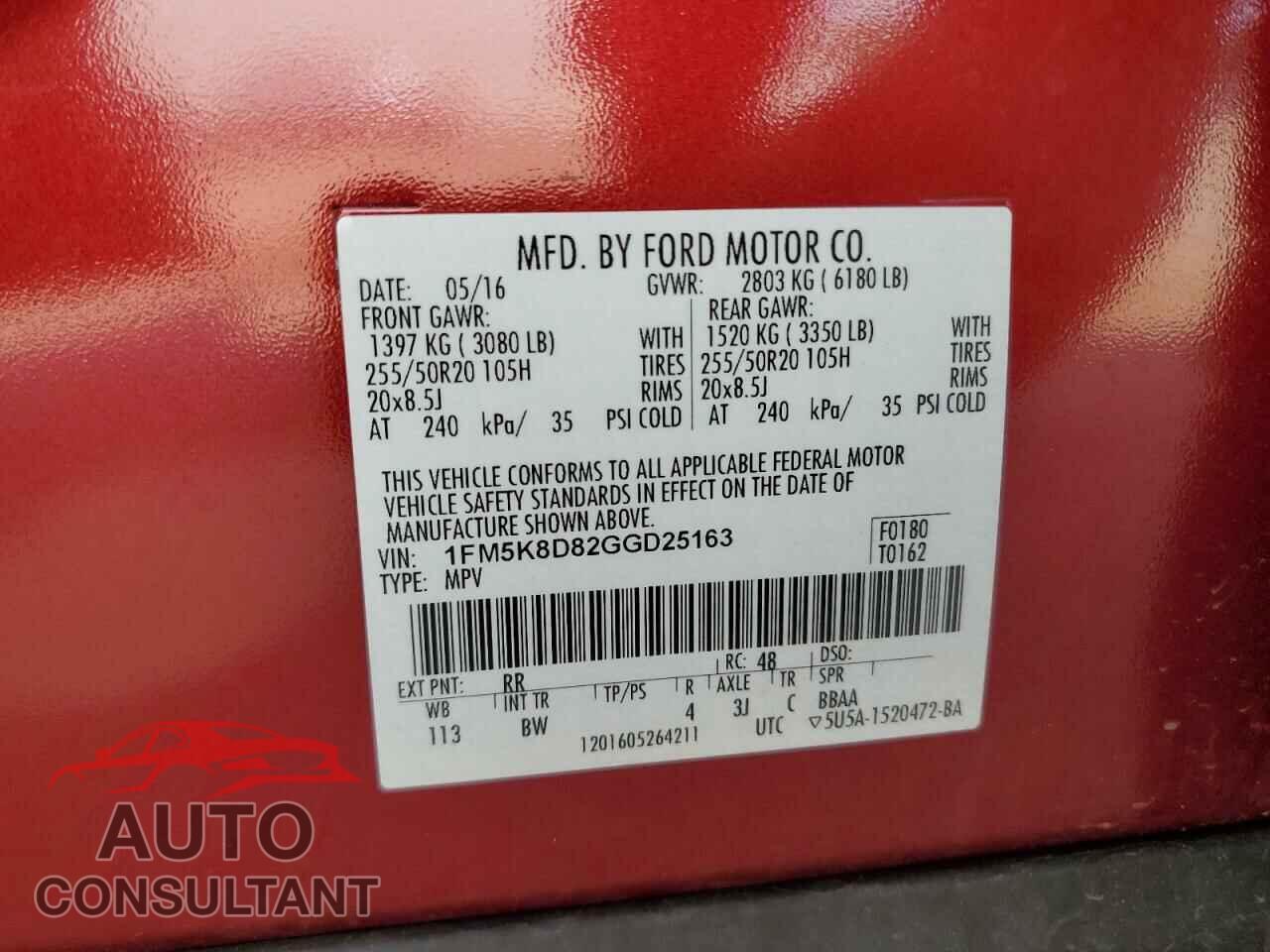 FORD EXPLORER 2016 - 1FM5K8D82GGD25163