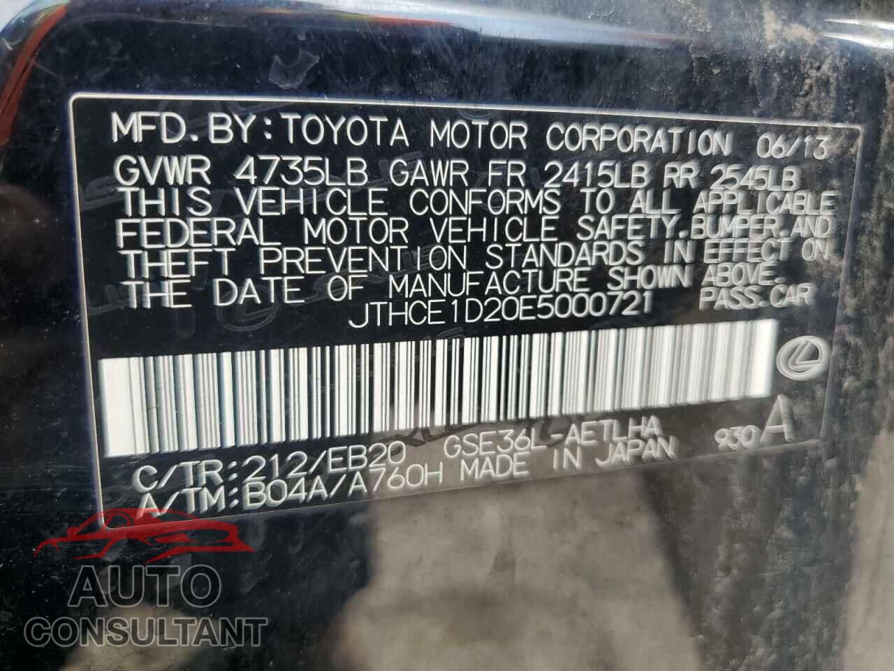 LEXUS IS 2014 - JTHCE1D20E5000721