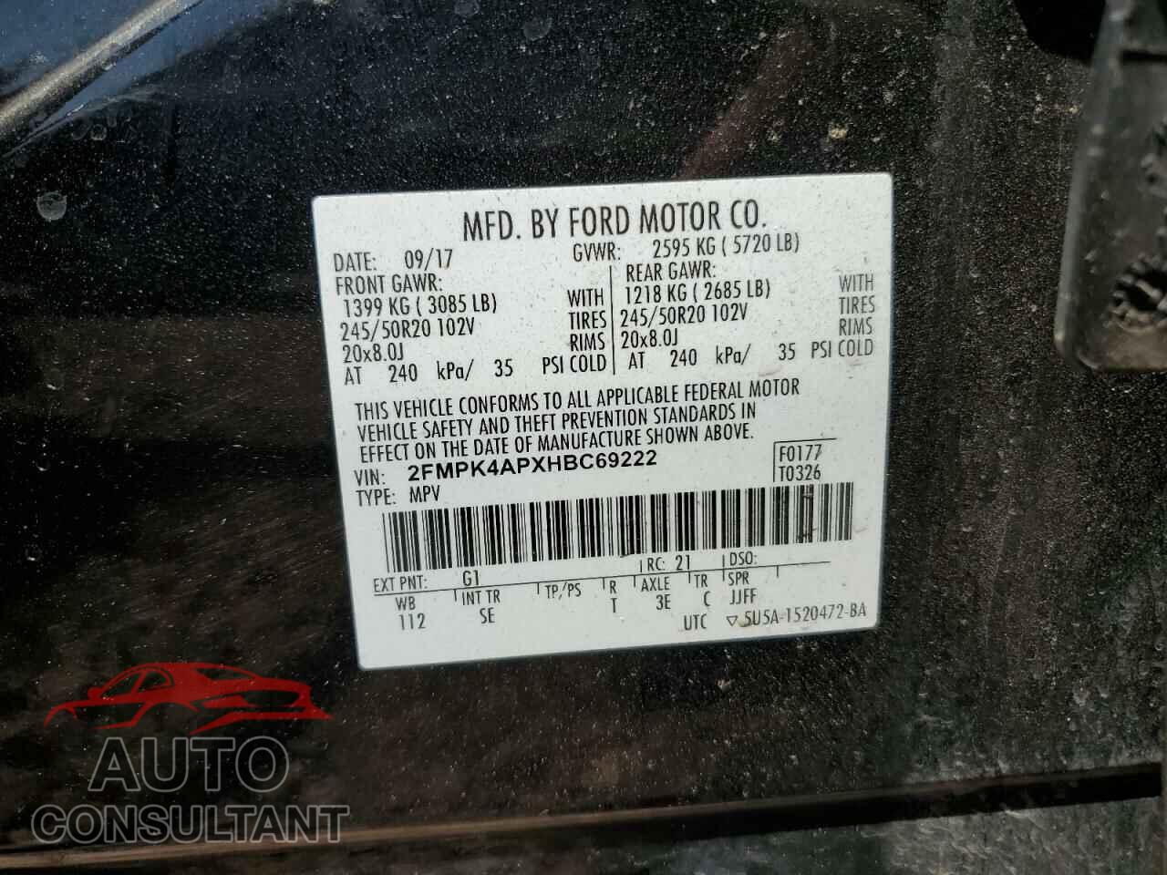 FORD EDGE 2017 - 2FMPK4APXHBC69222