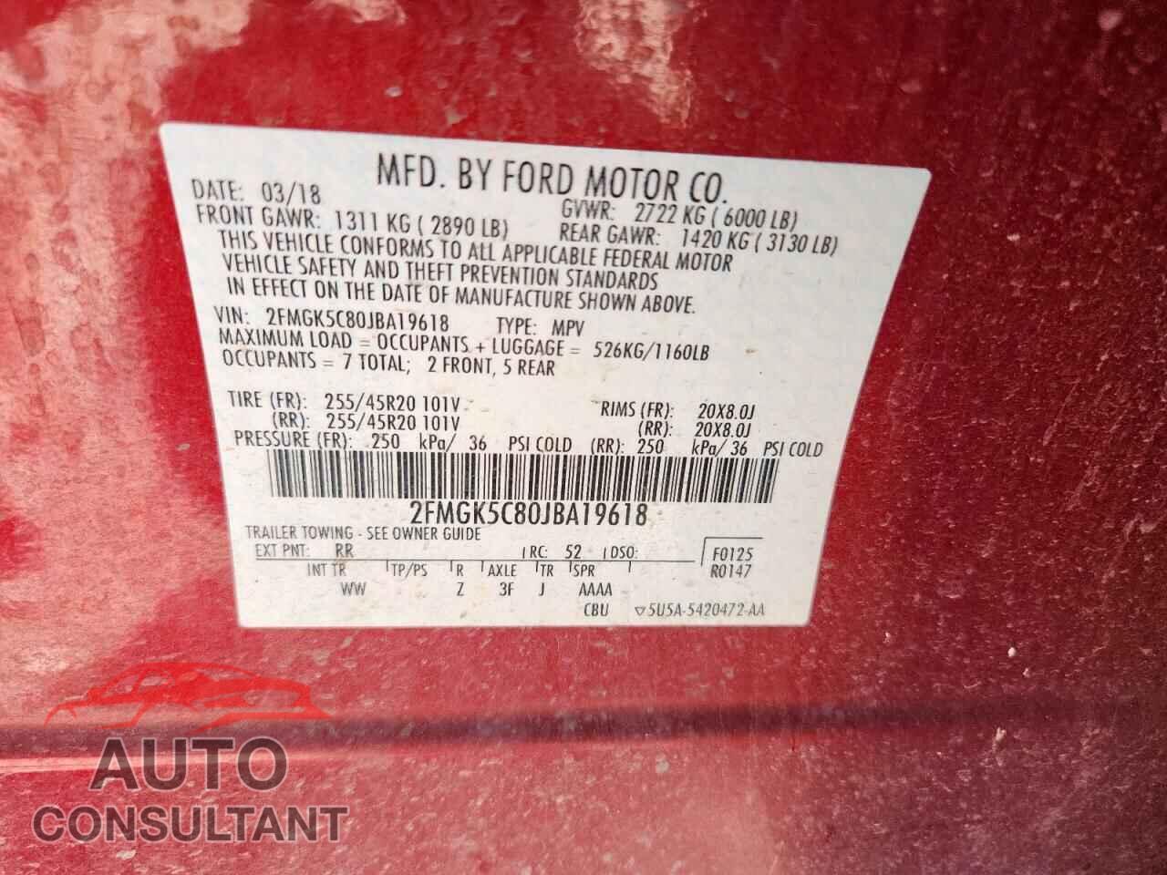 FORD FLEX 2018 - 2FMGK5C80JBA19618