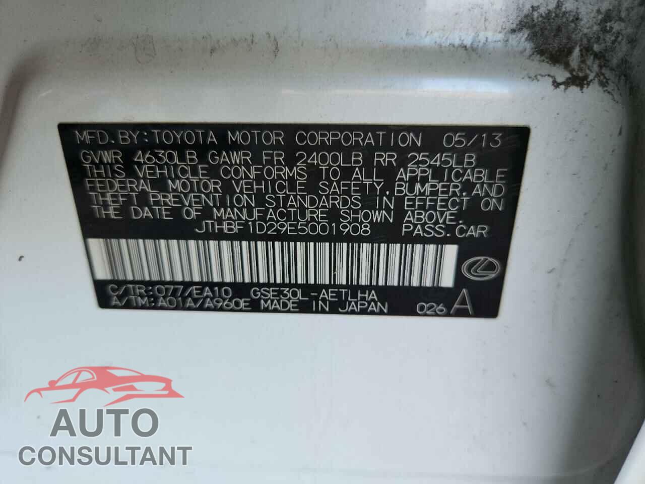 LEXUS IS 2014 - JTHBF1D29E5001908