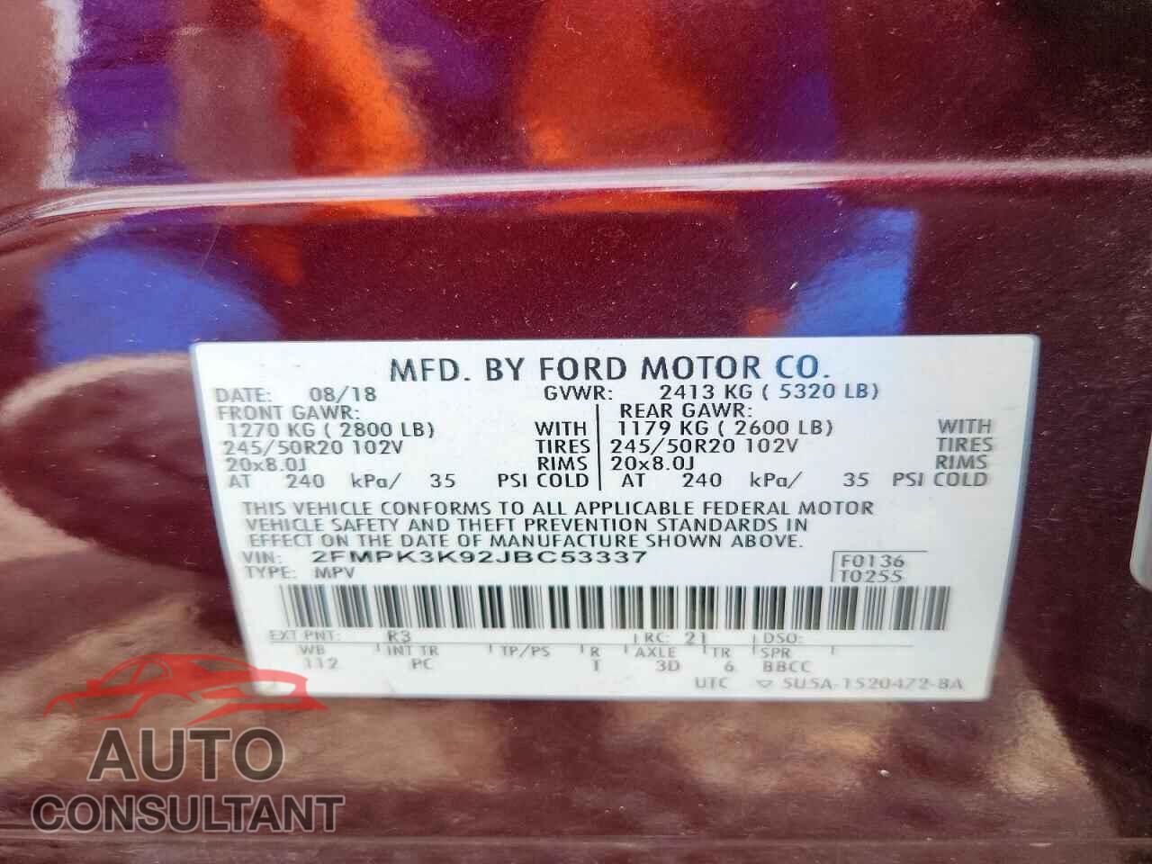 FORD EDGE 2018 - 2FMPK3K92JBC53337