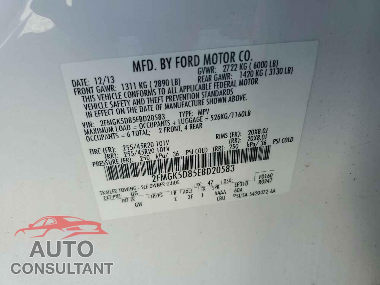 FORD FLEX 2014 - 2FMGK5D85EBD20583