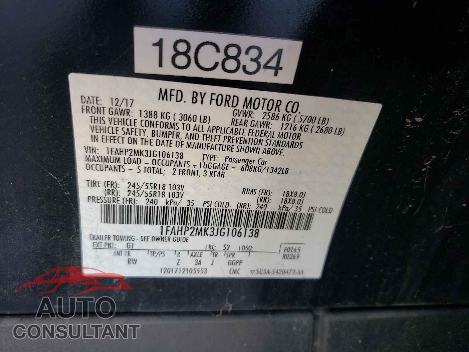 FORD TAURUS 2018 - 1FAHP2MK3JG106138