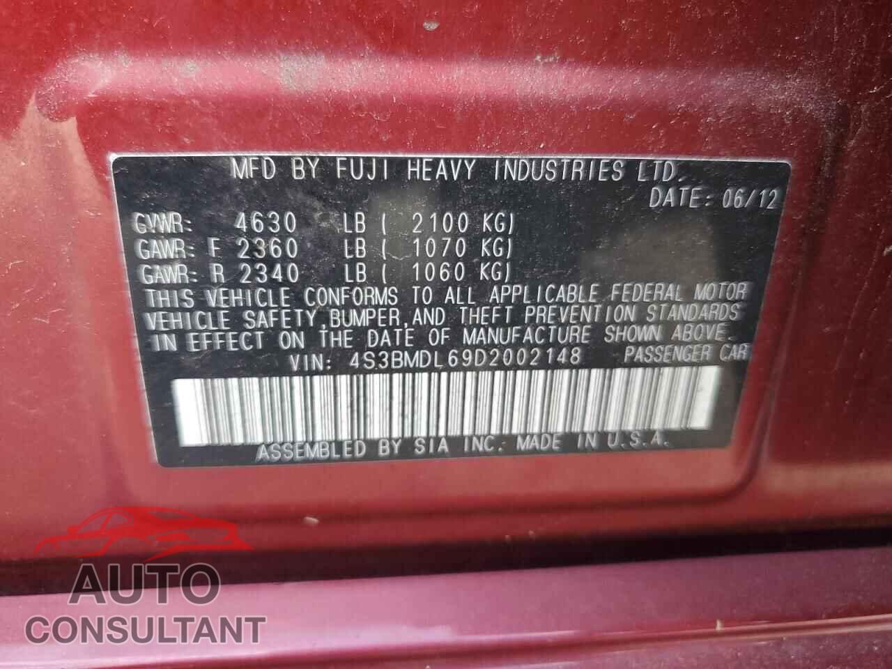 SUBARU LEGACY 2013 - 4S3BMDL69D2002148