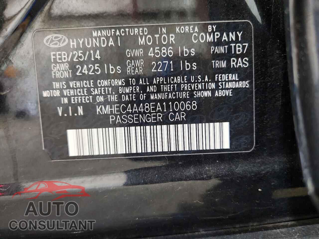 HYUNDAI SONATA 2014 - KMHEC4A48EA110068