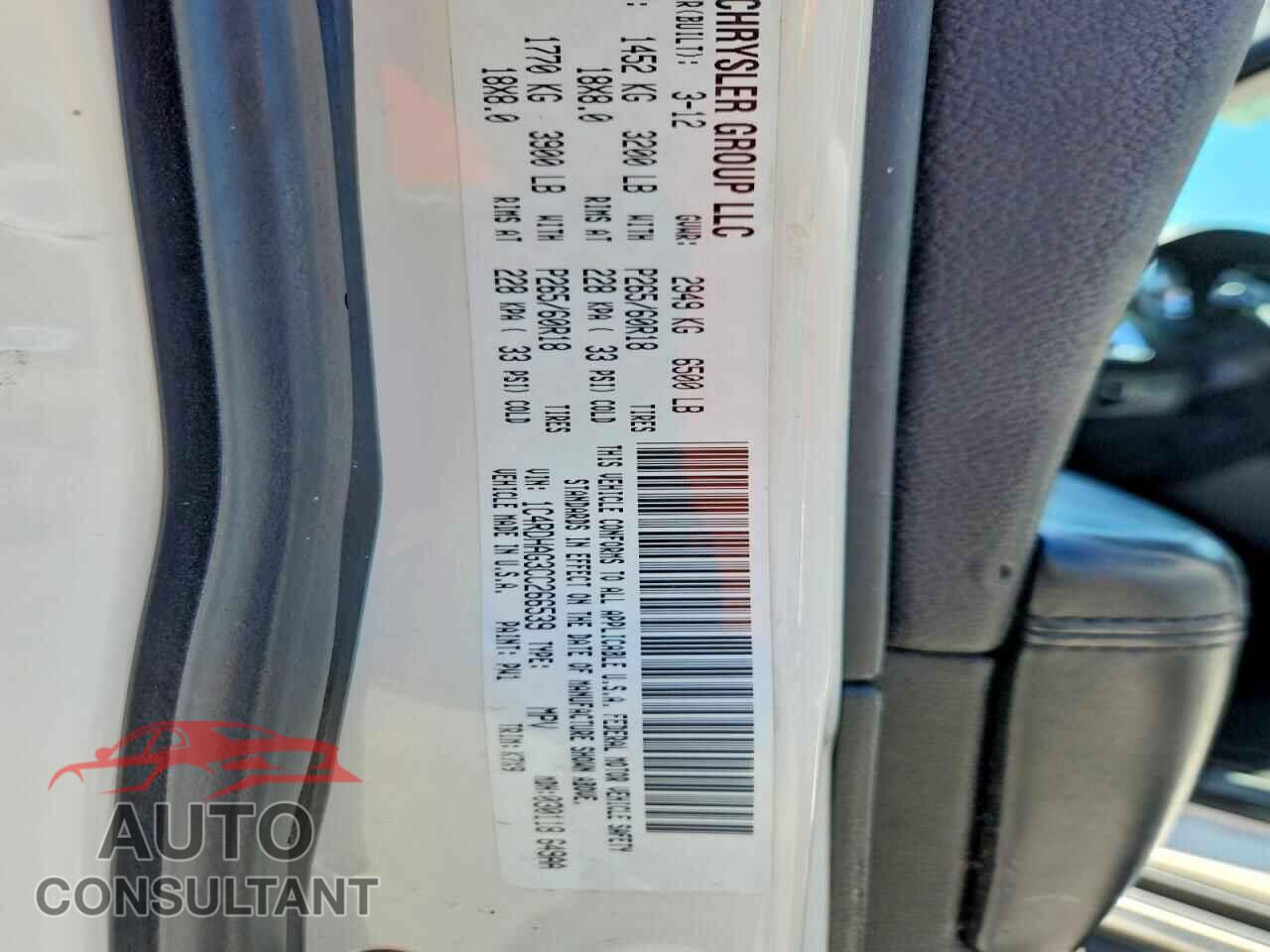 DODGE DURANGO 2012 - 1C4RDHAG3CC266539