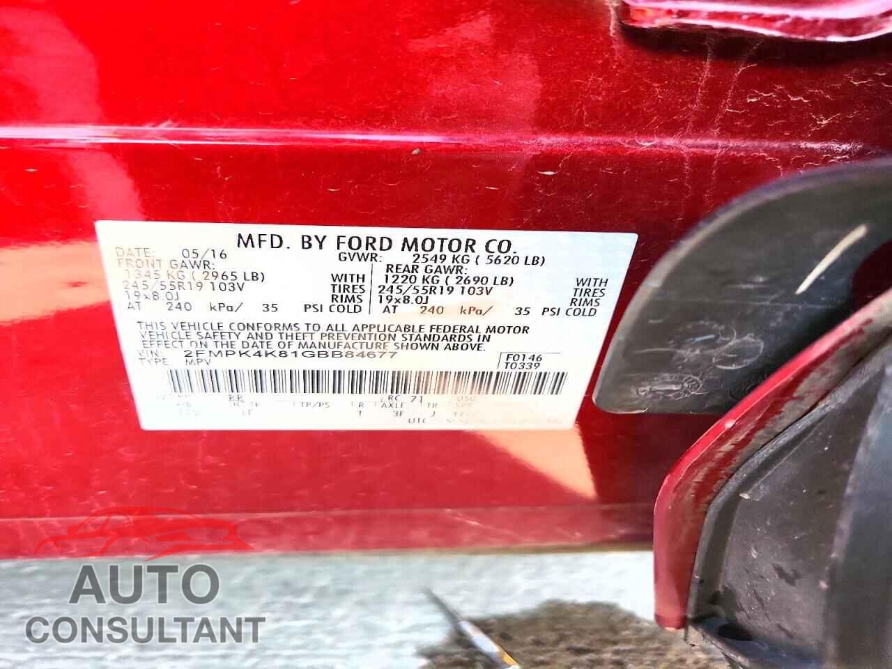 FORD EDGE 2016 - 2FMPK4K81GBB84677