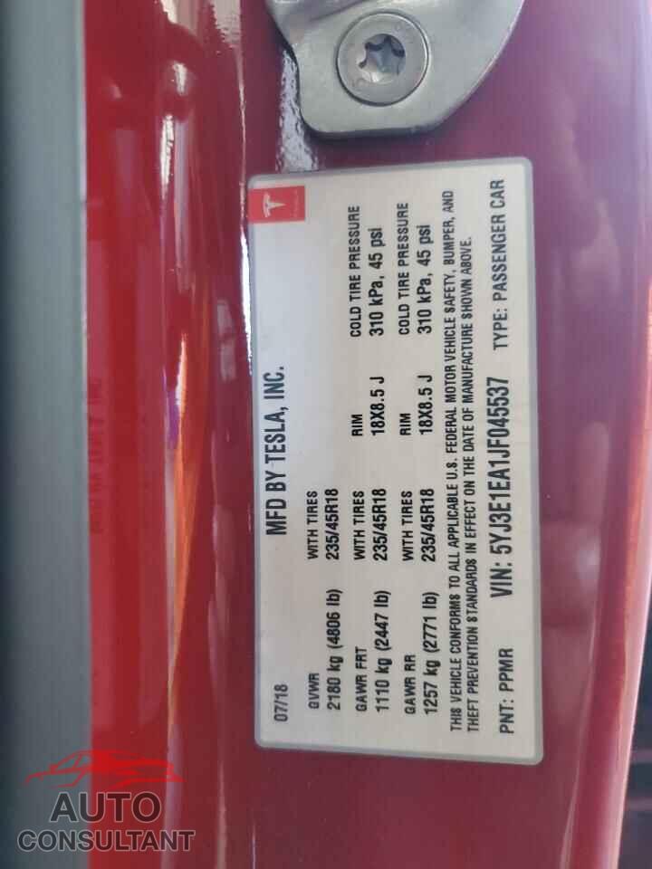 TESLA MODEL 3 2018 - 5YJ3E1EA1JF045537