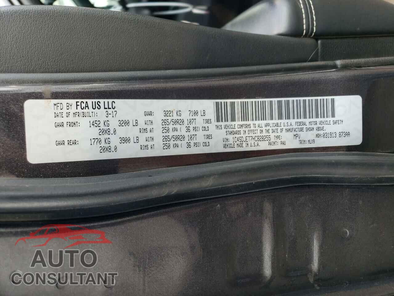 DODGE DURANGO 2017 - 1C4SDJET7HC828255