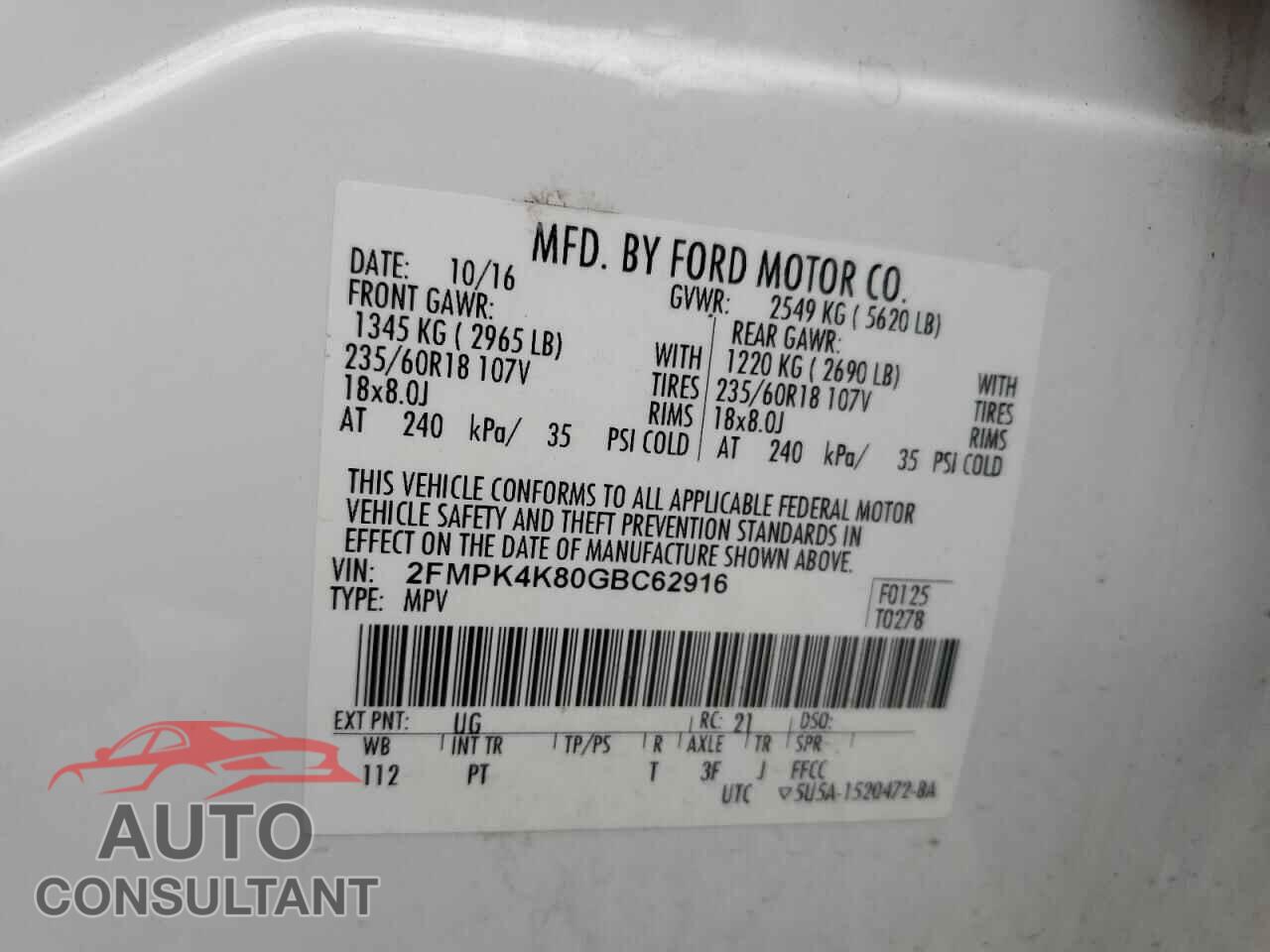 FORD EDGE 2016 - 2FMPK4K80GBC62916