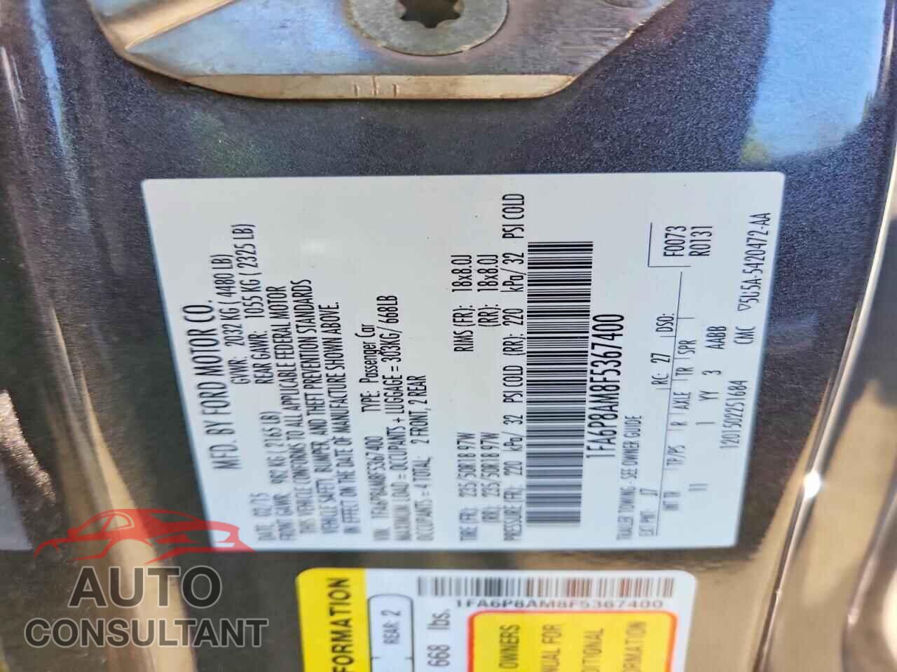 FORD MUSTANG 2015 - 1FA6P8AM8F5367400