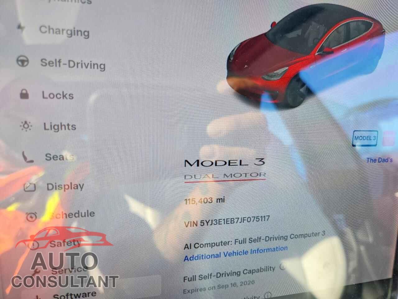 TESLA MODEL 3 2018 - 5YJ3E1EB7JF075117