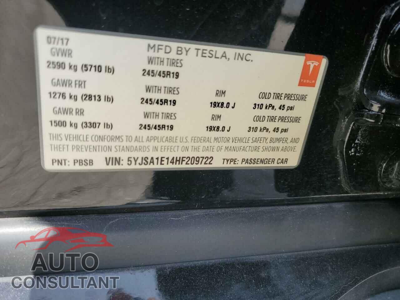 TESLA MODEL S 2017 - 5YJSA1E14HF209722