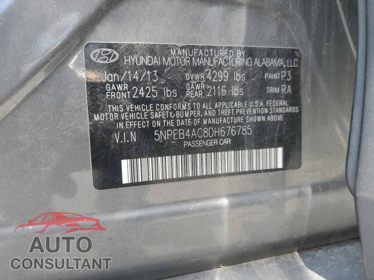 HYUNDAI SONATA 2013 - 5NPEB4AC8DH676785