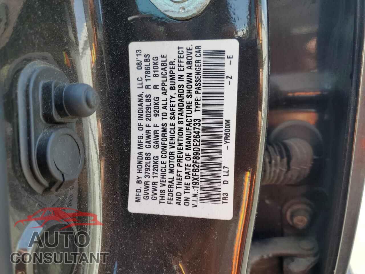 HONDA CIVIC 2013 - 19XFB2F89DE264733
