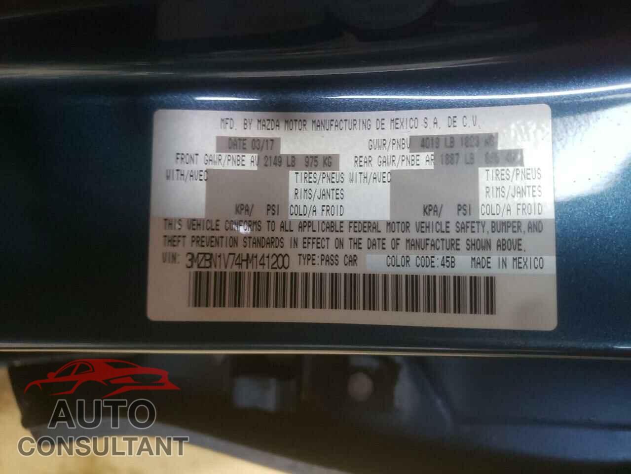 MAZDA 3 2017 - 3MZBN1V74HM141200