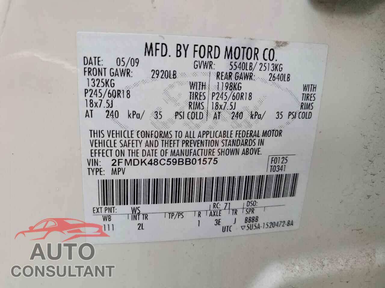 FORD EDGE 2009 - 2FMDK48C59BB01575