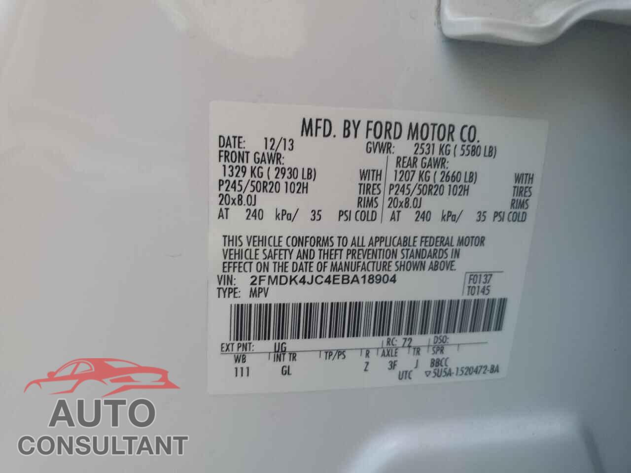 FORD EDGE 2014 - 2FMDK4JC4EBA18904