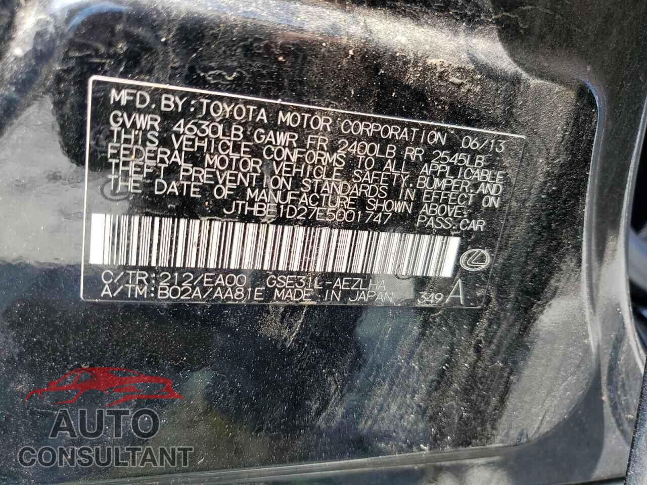LEXUS IS 2014 - JTHBE1D27E5001747
