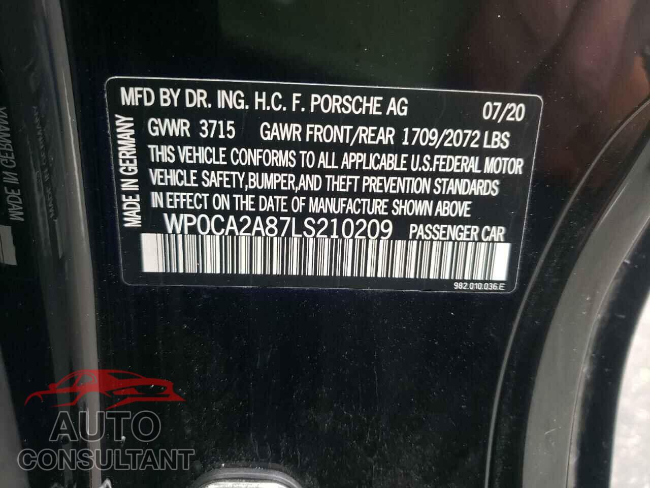PORSCHE BOXSTER 2020 - WP0CA2A87LS210209