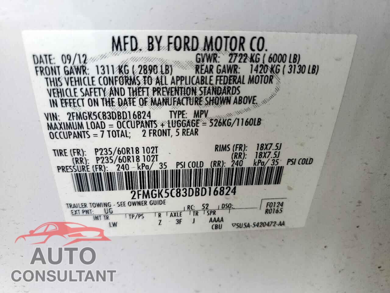 FORD FLEX 2013 - 2FMGK5C83DBD16824