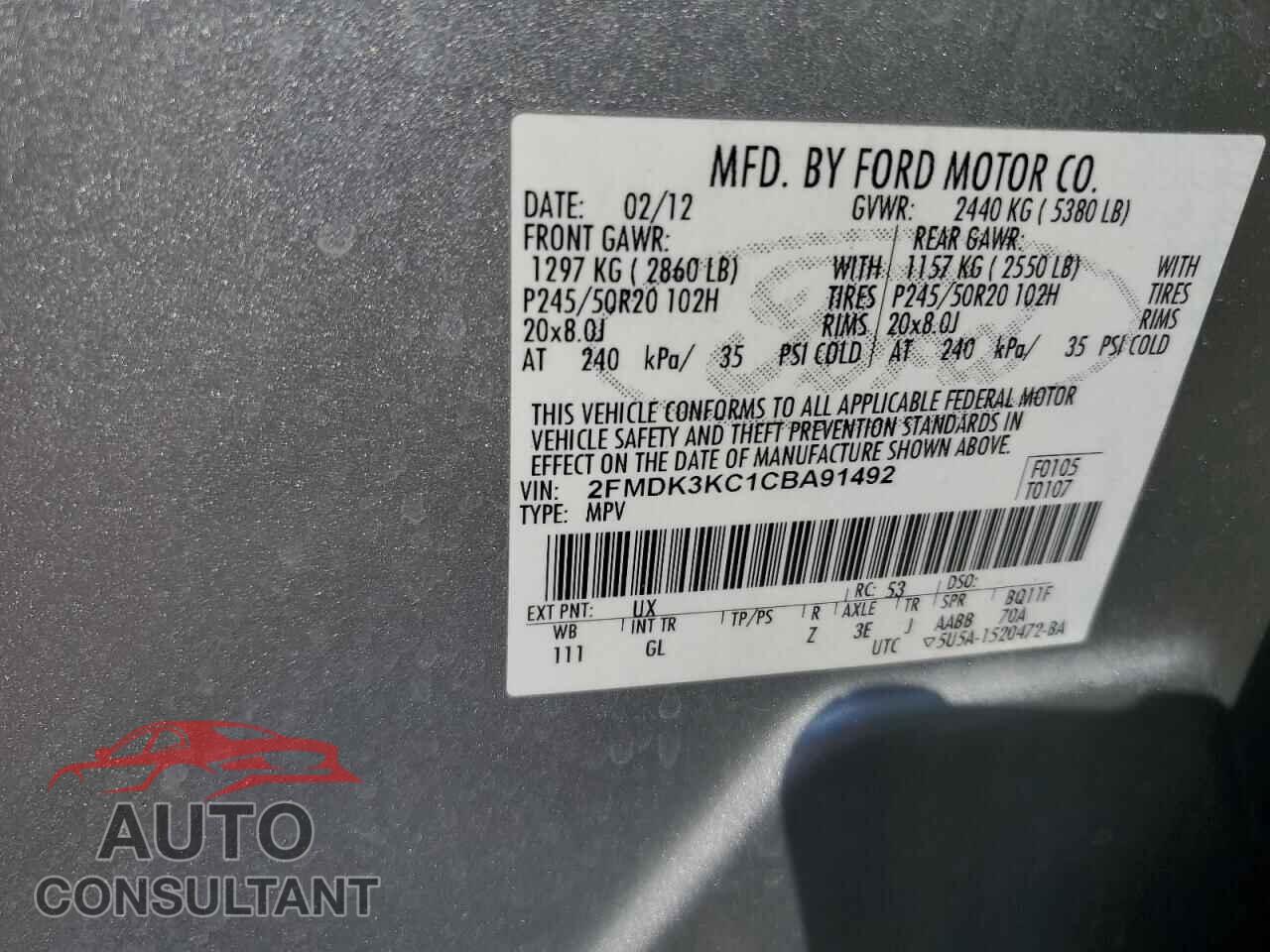 FORD EDGE 2012 - 2FMDK3KC1CBA91492