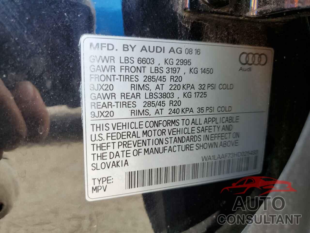 AUDI Q7 2017 - WA1LAAF73HD025493