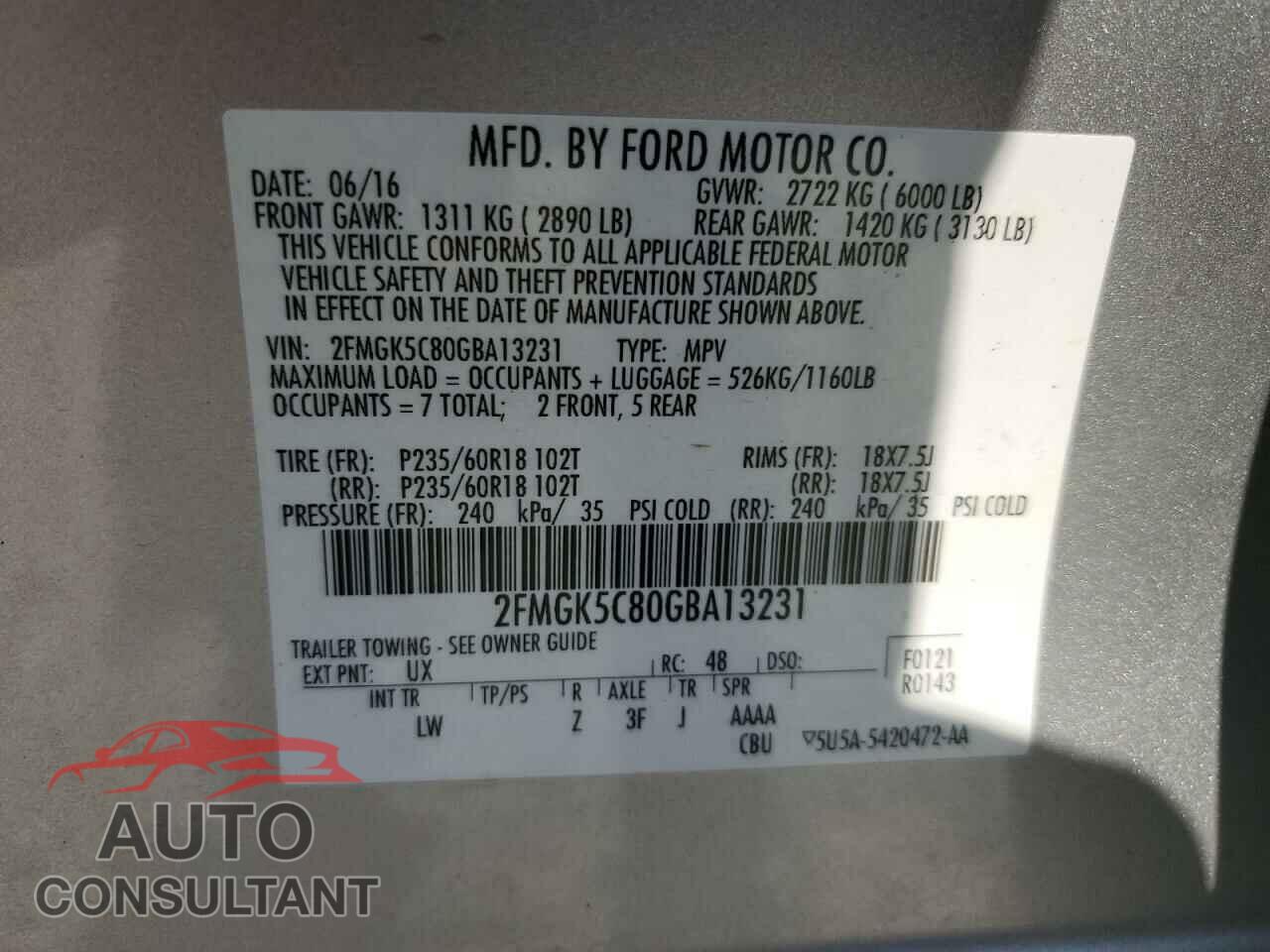 FORD FLEX 2016 - 2FMGK5C80GBA13231