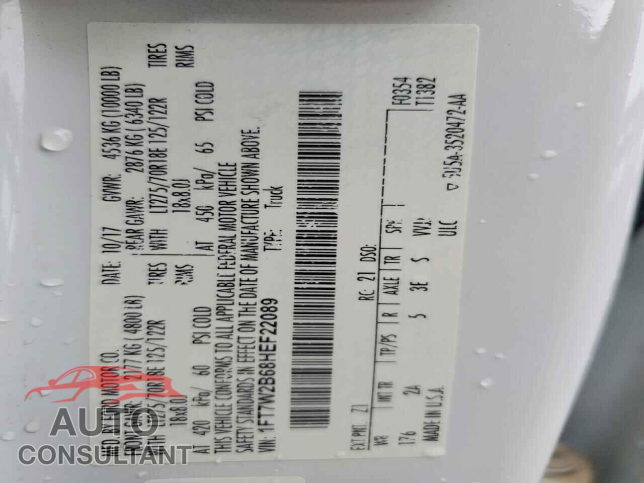 FORD F250 2017 - 1FT7W2B68HEF22089